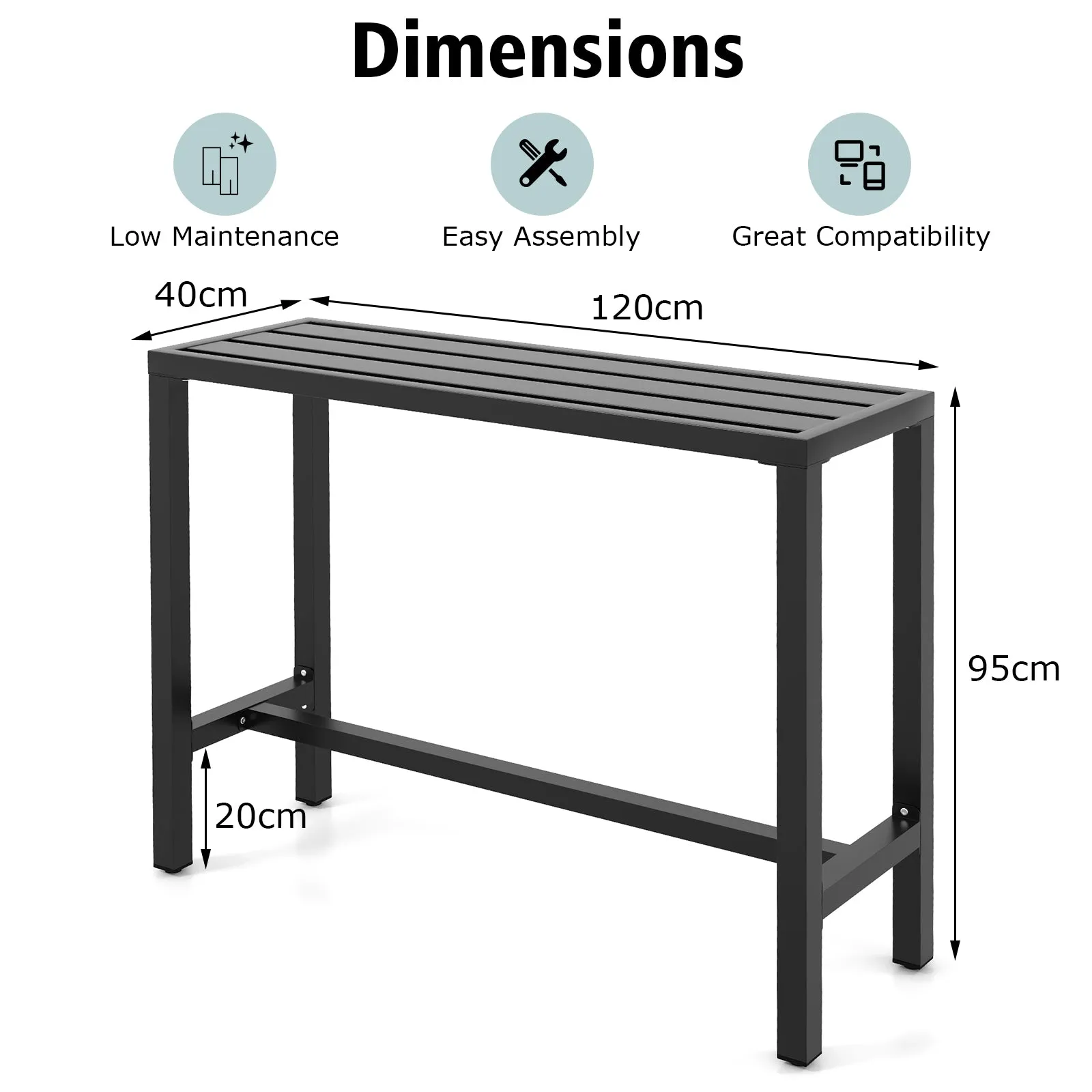 120/140 x 40cm Outdoor Bar Table with Adjustable Foot Pads-M