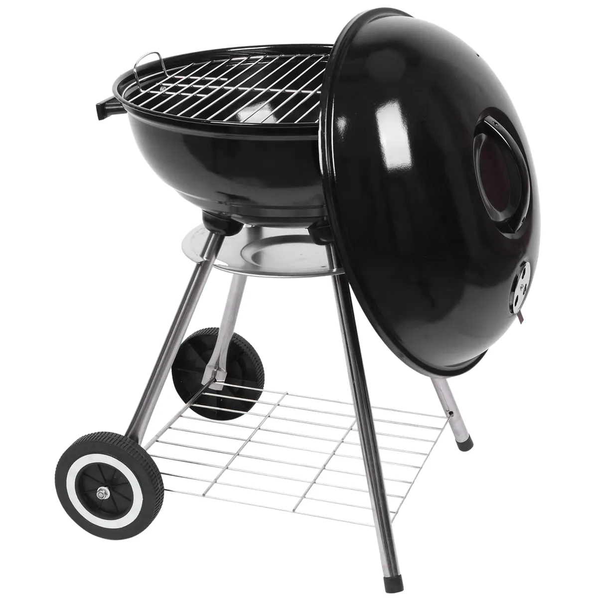 18" Portable Charcoal BBQ Grill Outdoor Camping Backyard with Side Wheels Black