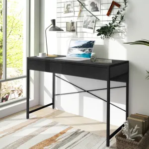 2-Drawer Home Office Desk with Steel Frame-Black