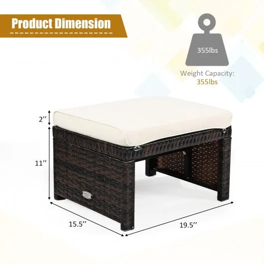 2 Pieces Cushioned Patio Rattan Ottoman Foot Rest-White