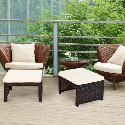 2 Pieces Cushioned Patio Rattan Ottoman Foot Rest-White