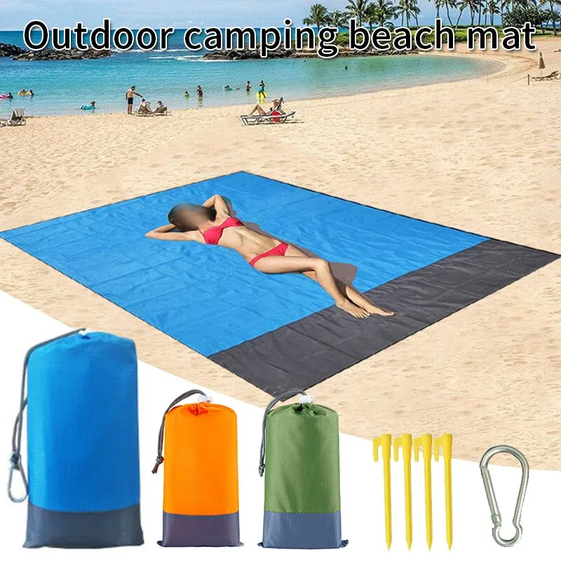 2x2.1m Large Beach Towels Mat Anti Sand-free Beach Anti Sand Beach Blanket Oversized Pocket Picnic Wind Prevent Sand Proof