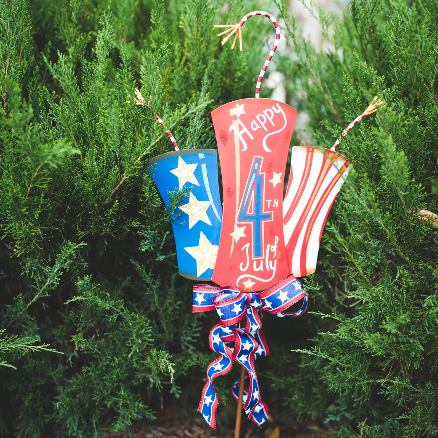 4th of July Firecracker Trio Yard Stake or Door Decor