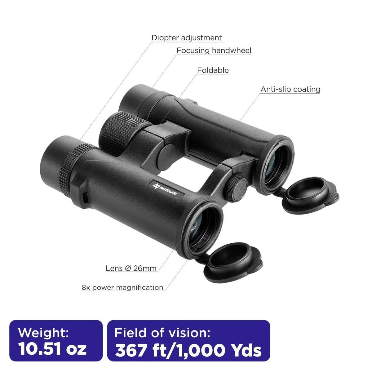 8x26 Compact Folding Binoculars with a Travel Case