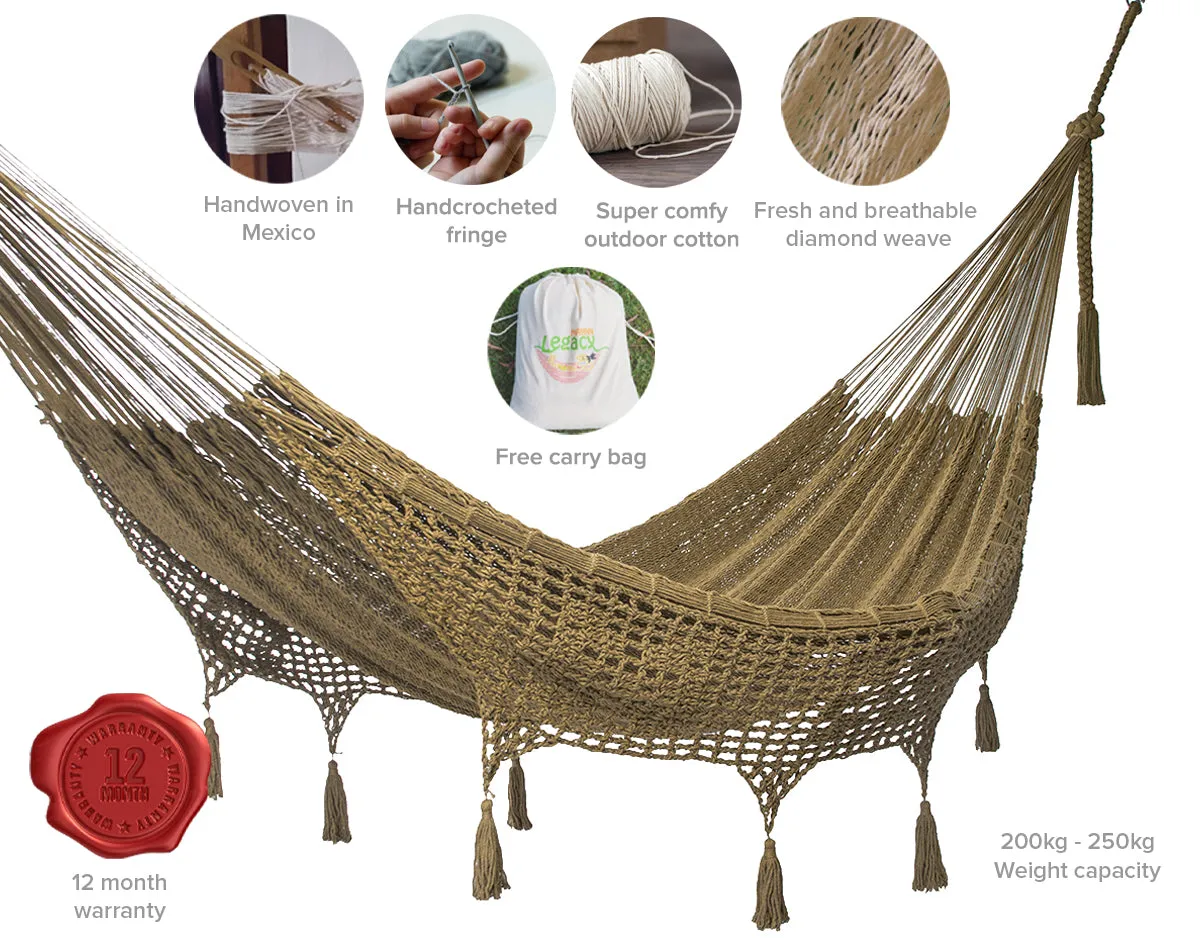 Authentic Mexican Deluxe Outdoor Undercover Cotton Hammock in Cedar