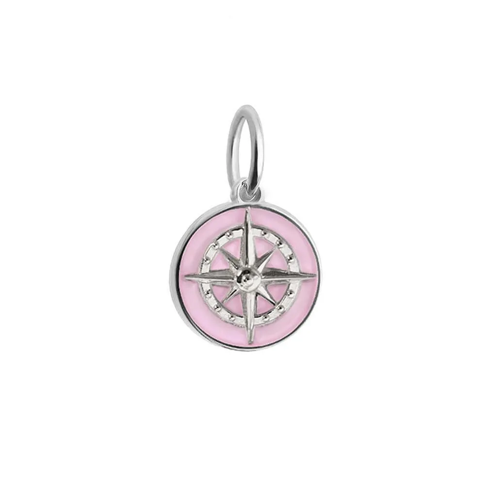 Compass Charm Pink Enamel, Silver Mini