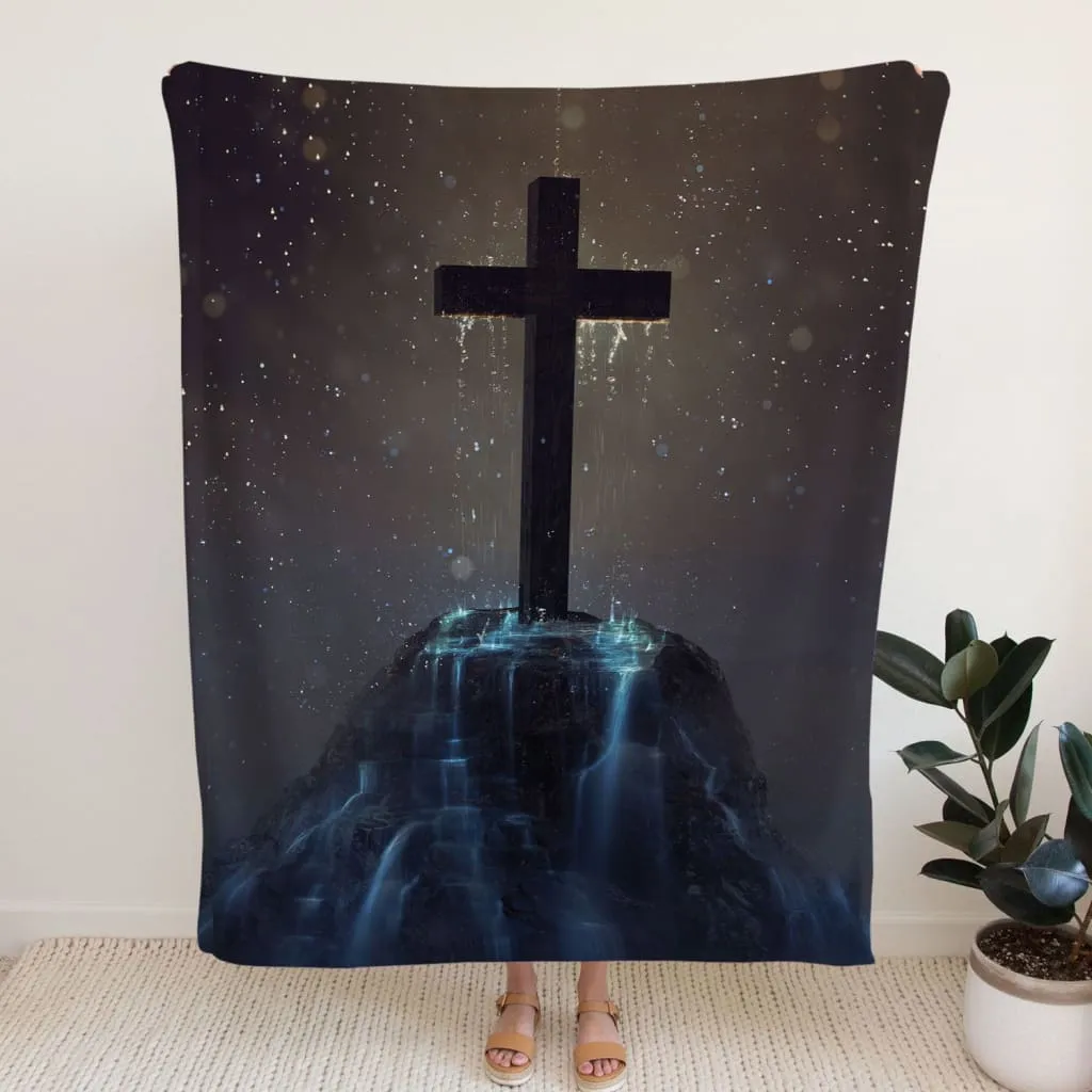 Cross On The Hill Fleece Blanket - Christian Blanket - Bible Verse Blanket