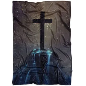 Cross On The Hill Fleece Blanket - Christian Blanket - Bible Verse Blanket