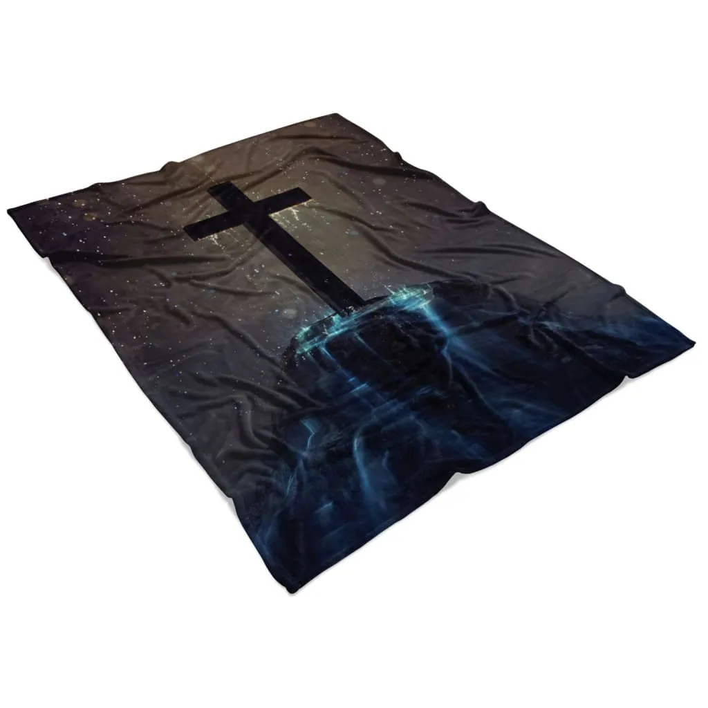 Cross On The Hill Fleece Blanket - Christian Blanket - Bible Verse Blanket