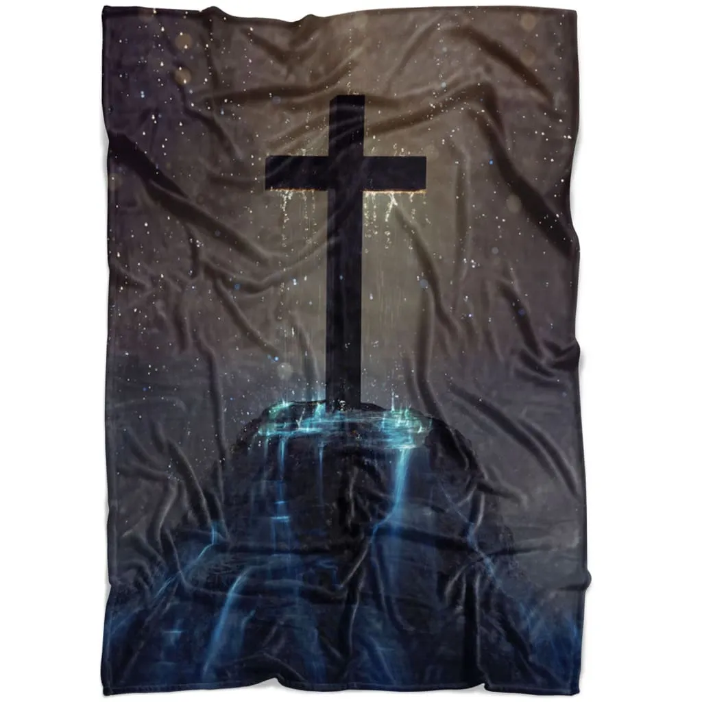 Cross On The Hill Fleece Blanket - Christian Blanket - Bible Verse Blanket