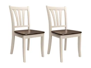 Dark Brown and Cream Solid Wood Dining Chairs, Set of 2