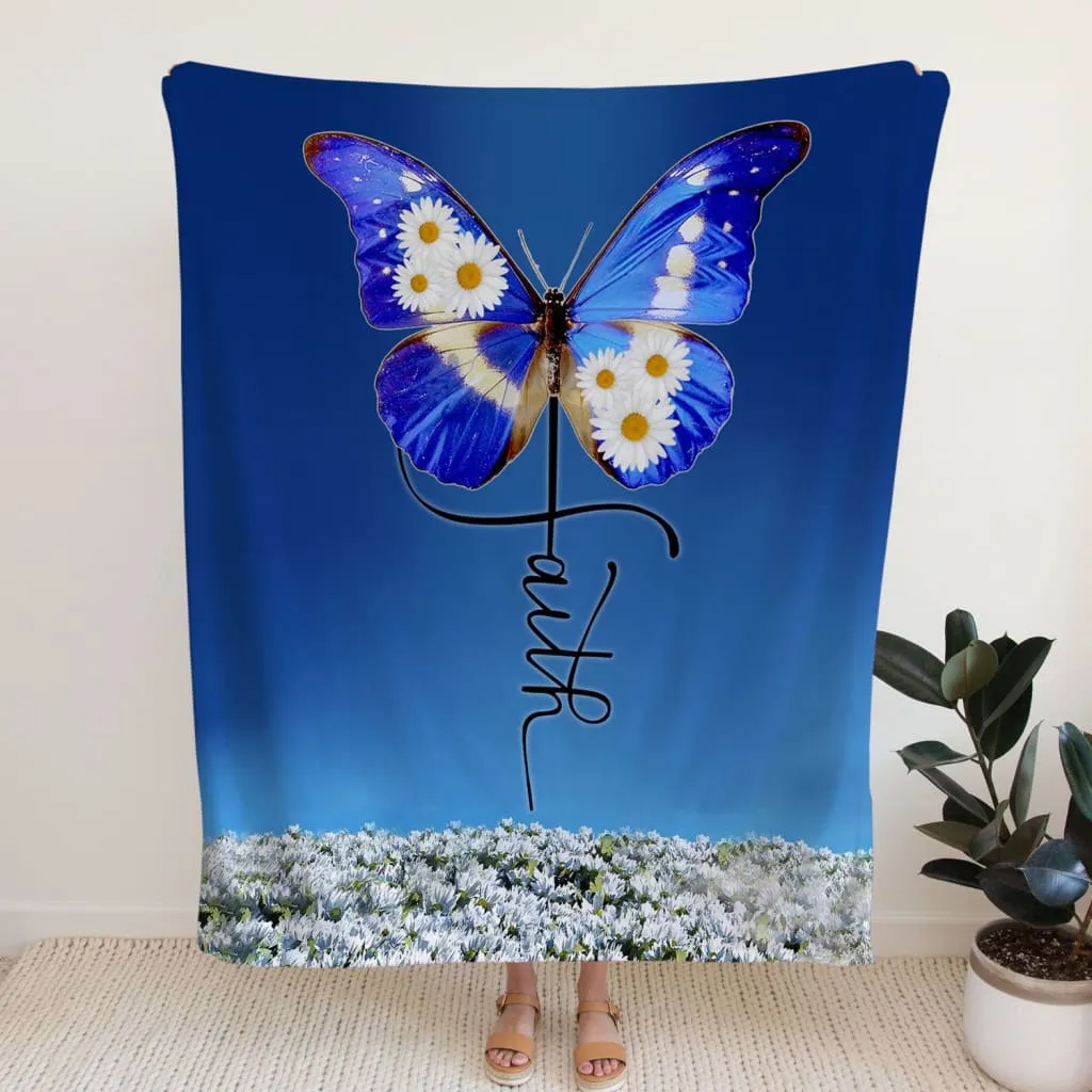 Faith Cross Butterfly Fleece Blanket - Christian Blanket - Bible Verse Blanket