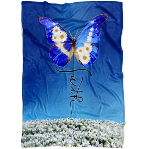 Faith Cross Butterfly Fleece Blanket - Christian Blanket - Bible Verse Blanket