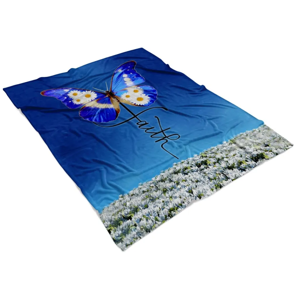 Faith Cross Butterfly Fleece Blanket - Christian Blanket - Bible Verse Blanket