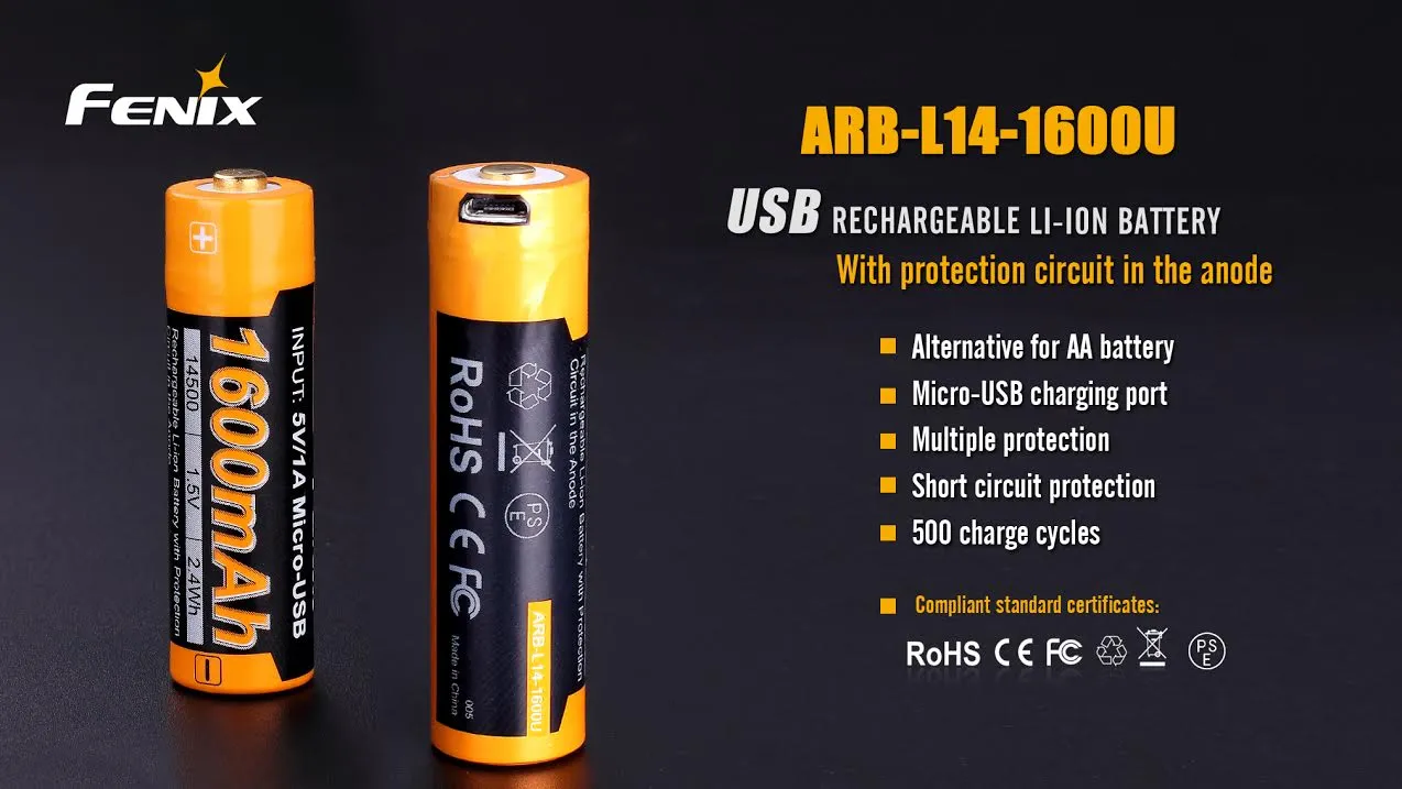 Fenix ARB-L14-1600U 1.5V USB Rechargeable Li-ion AA Battery