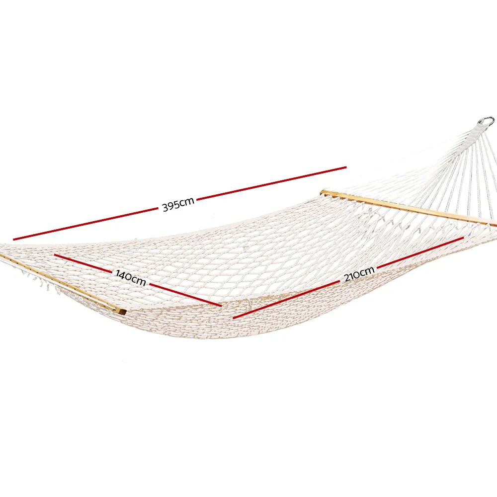 Firm 2-Person Cotton Rope Hammock with Wooden Bars - Gardeon