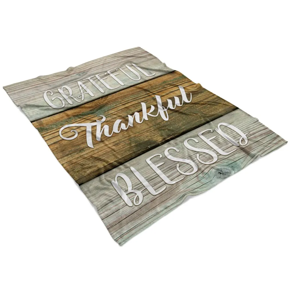 Grateful Thankful Blessed Fleece Blanket - Christian Blanket - Bible Verse Blanket