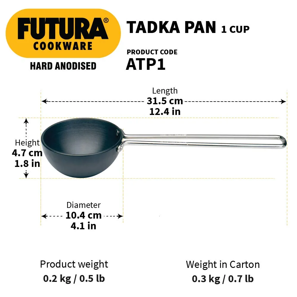 Hawkins Futura 1 Cup Tadka Pan, Hard Anodised Spice Heating Pan, 240 ml Pan, Black (ATP1), Aluminium