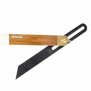 Homdum Sliding Bevel Square Angle finder Measuring Woodworking tool with Adjustable 9 inch Carbon Steel Blade Wooden T Gauge tool for Carpenter Brass wood Handle.