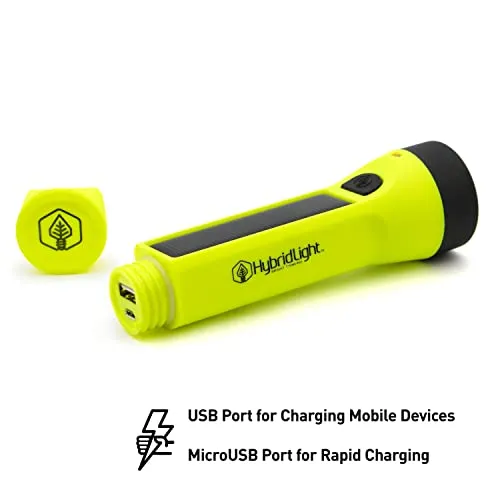 HYBRIDLIGHT Journey 300 Solar LED Waterproof Flashlight with USB Phone Charger, Yellow