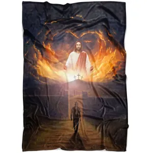 Jesus Come Back And Open Arms Fleece Blanket - Christian Blanket - Bible Verse Blanket