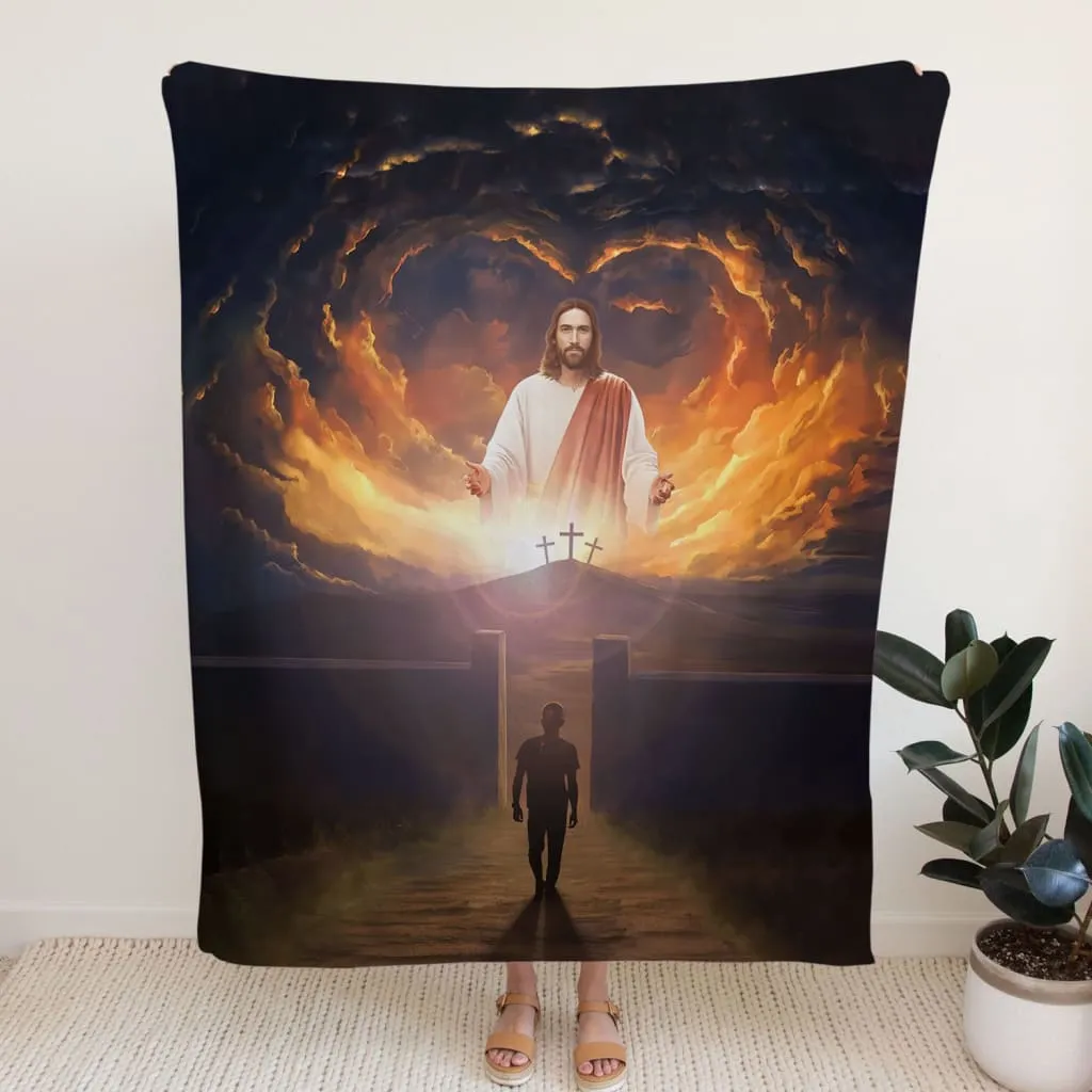 Jesus Come Back And Open Arms Fleece Blanket - Christian Blanket - Bible Verse Blanket