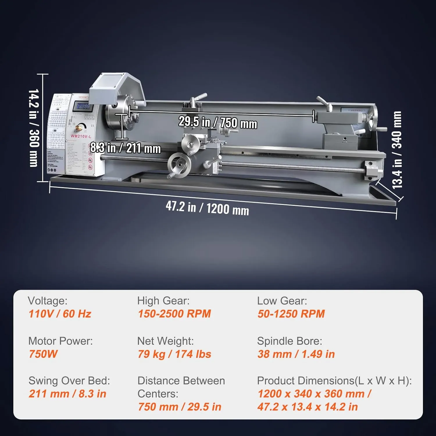 Metal Lathe Machine, 8.3'' x 29.5''