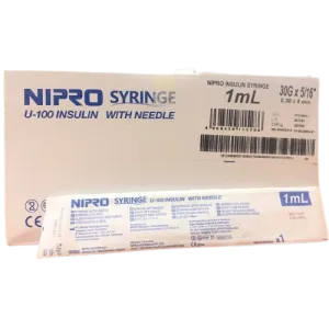 NIPRO Syringe U-100 Insulin with Needle 1ml 100Pcs/Box