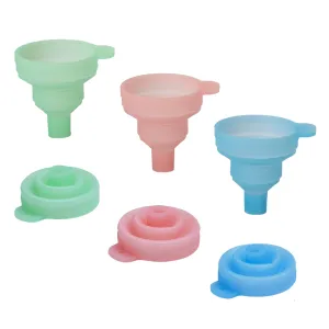 Outlery Collapsible Funnels For Kitchen Set Of 3 - (2.6"X2.5") - Food Grade, Wide Mouth Design For Bottles, Jars, Cooking And Canning - Compact And Convenient - Blue, Mint, Rose