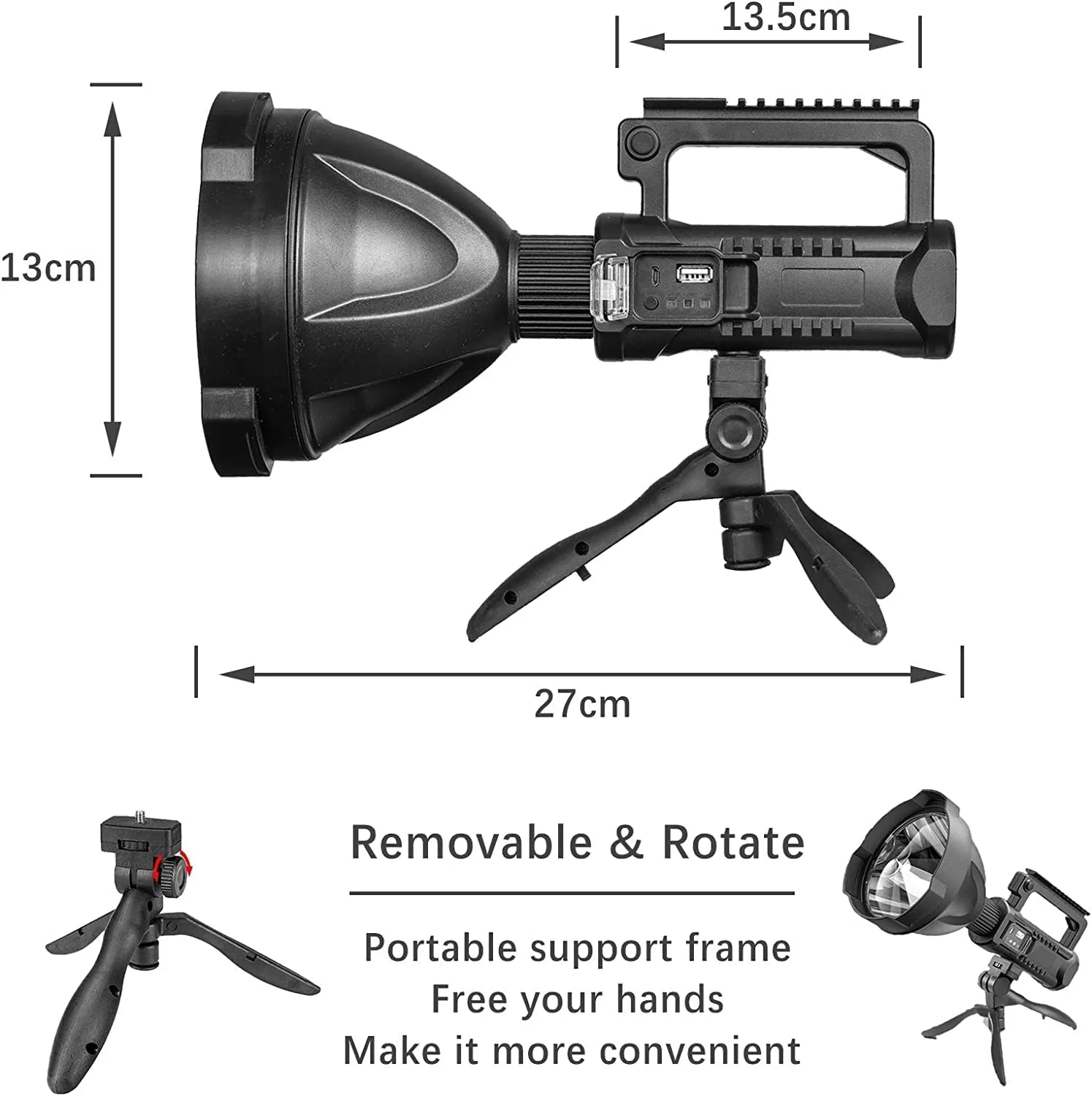 High-Power, Rechargeable Spotlight Flashlight with Sturdy Tripod Stand