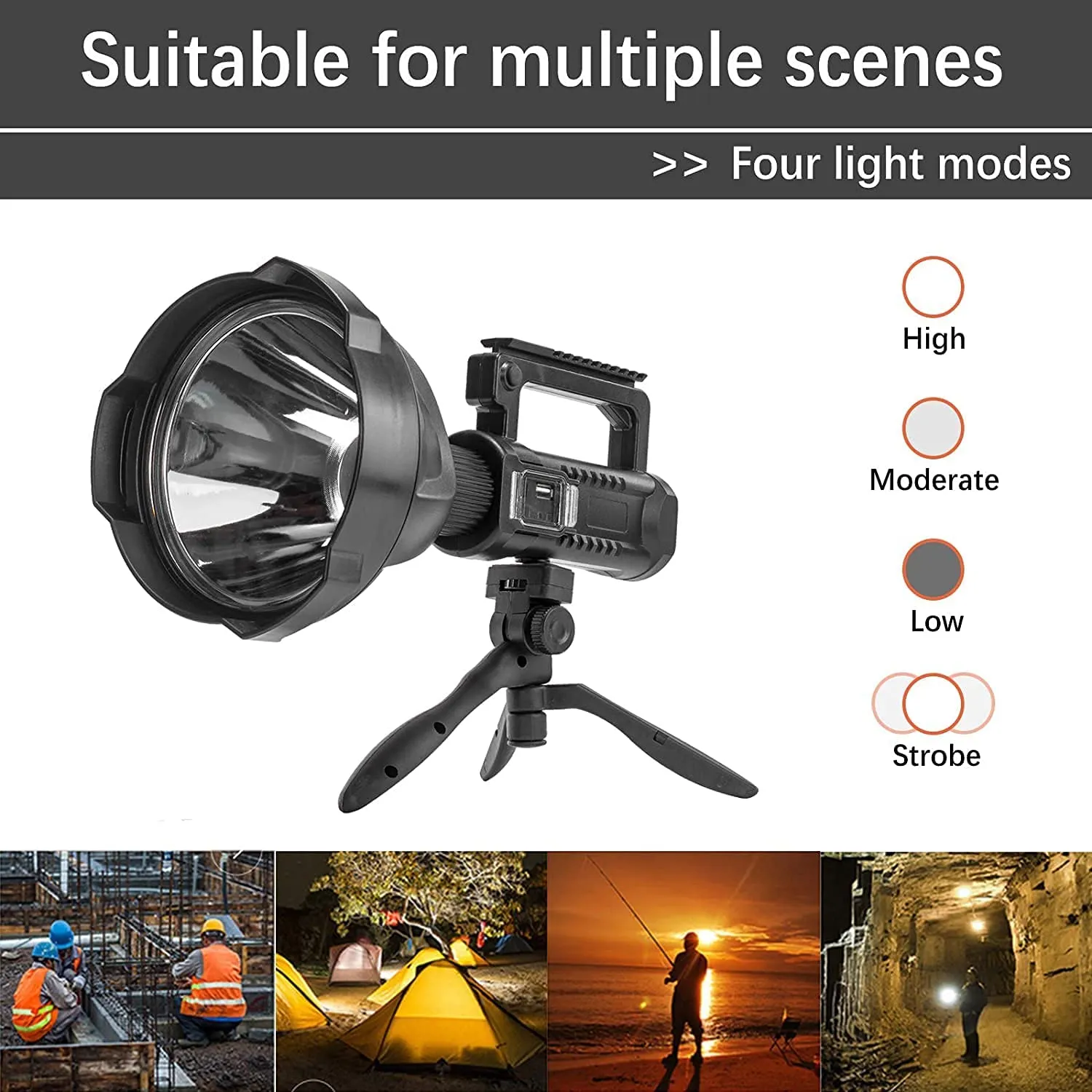 High-Power, Rechargeable Spotlight Flashlight with Sturdy Tripod Stand