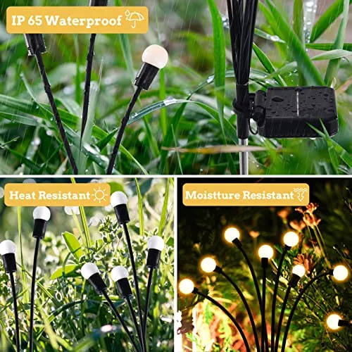 SHUKAN 4 Pack 10LED Solar Firefly Lights, Upgraded Solar Garden Lights Outdoor IP65 Waterproof, Swaying When Wind Blows, Solar Swaying Light for Yard Patio Pathway Decoration (Warm White)