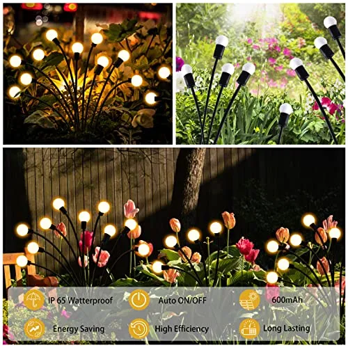 SHUKAN 4 Pack 10LED Solar Firefly Lights, Upgraded Solar Garden Lights Outdoor IP65 Waterproof, Swaying When Wind Blows, Solar Swaying Light for Yard Patio Pathway Decoration (Warm White)