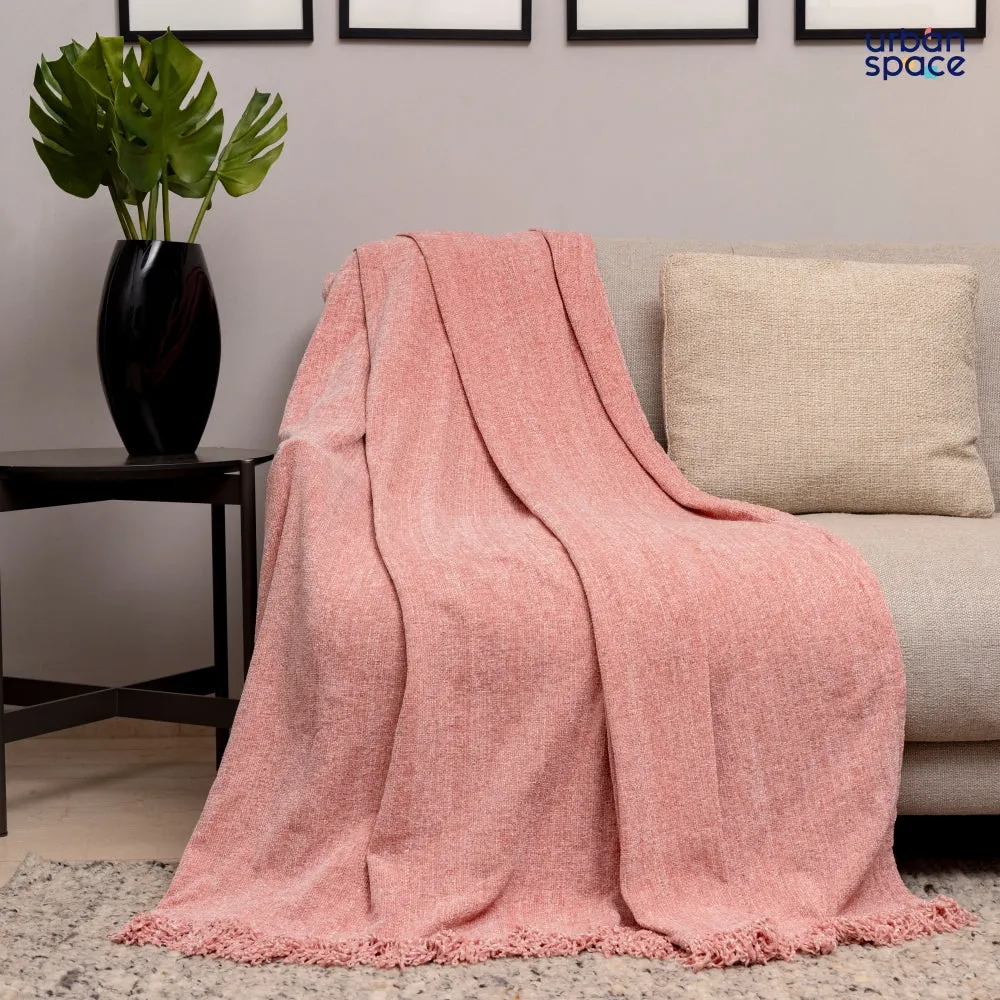 Soft Chenille Throw | Blanket for Sofa and Bed | Use For Picnic & Gifting - Rose Pink