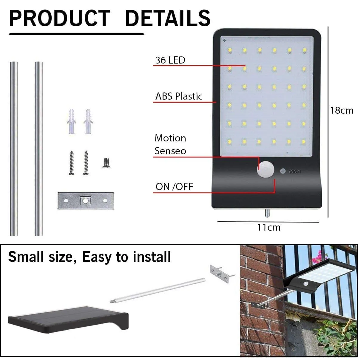 Solar Motion Sensor Light | 36 Led Motion Sensor Light With Pole