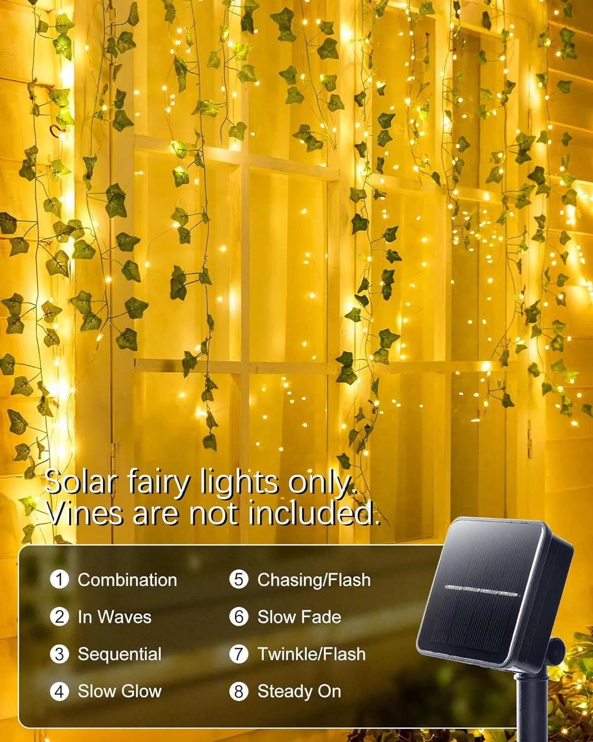 Solar String Lights for Outside, 33Ft 100 LED Outdoor Solar Fairy Lights, 8 Modes Balcony Lights for Tree Patio Christmas Party Wedding Decor (Warm White)