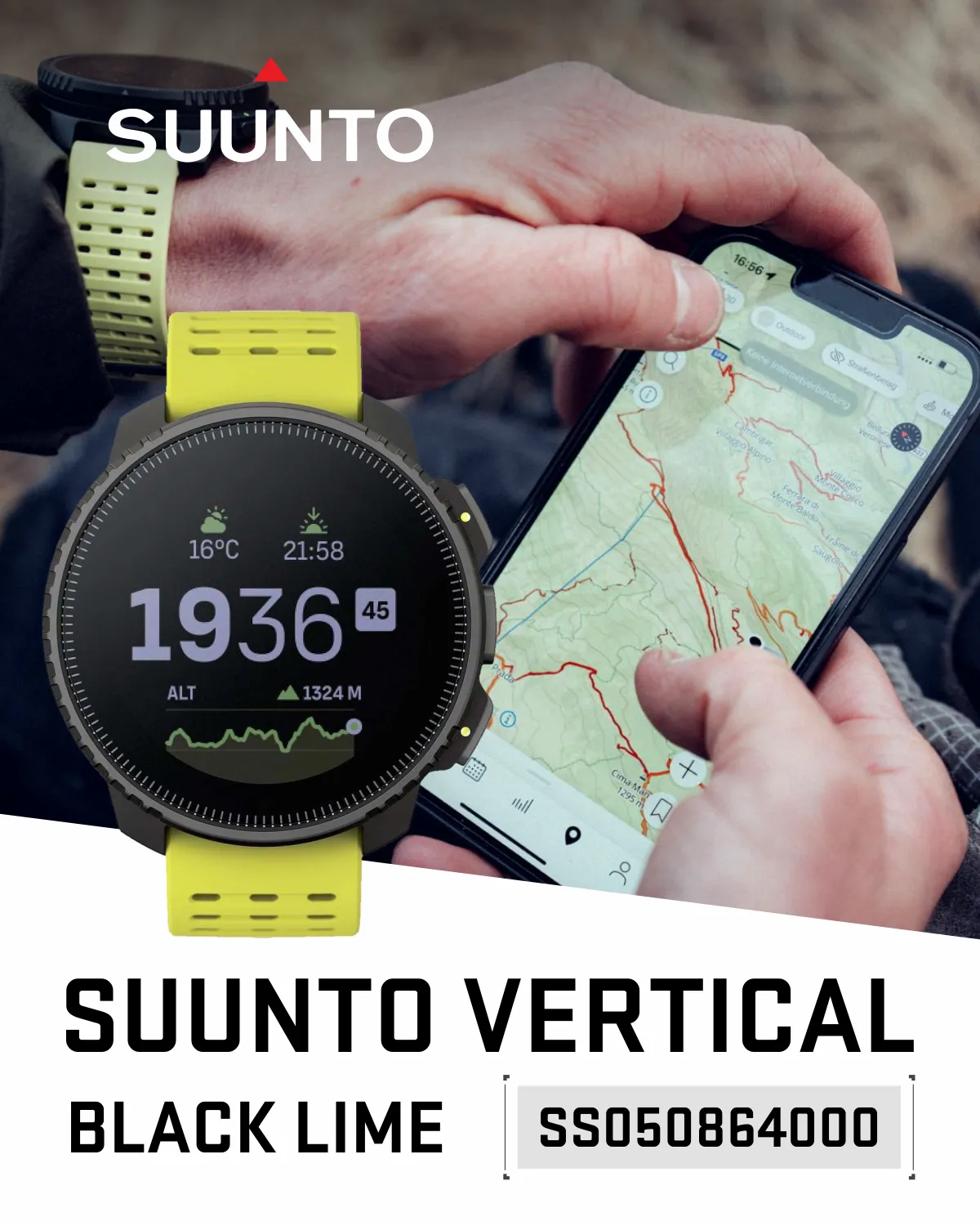 Suunto Vertical Adventure GPS Watch, All Black, Large Screen, Offline Maps with Wearable4U Power Bank SQ Bundle