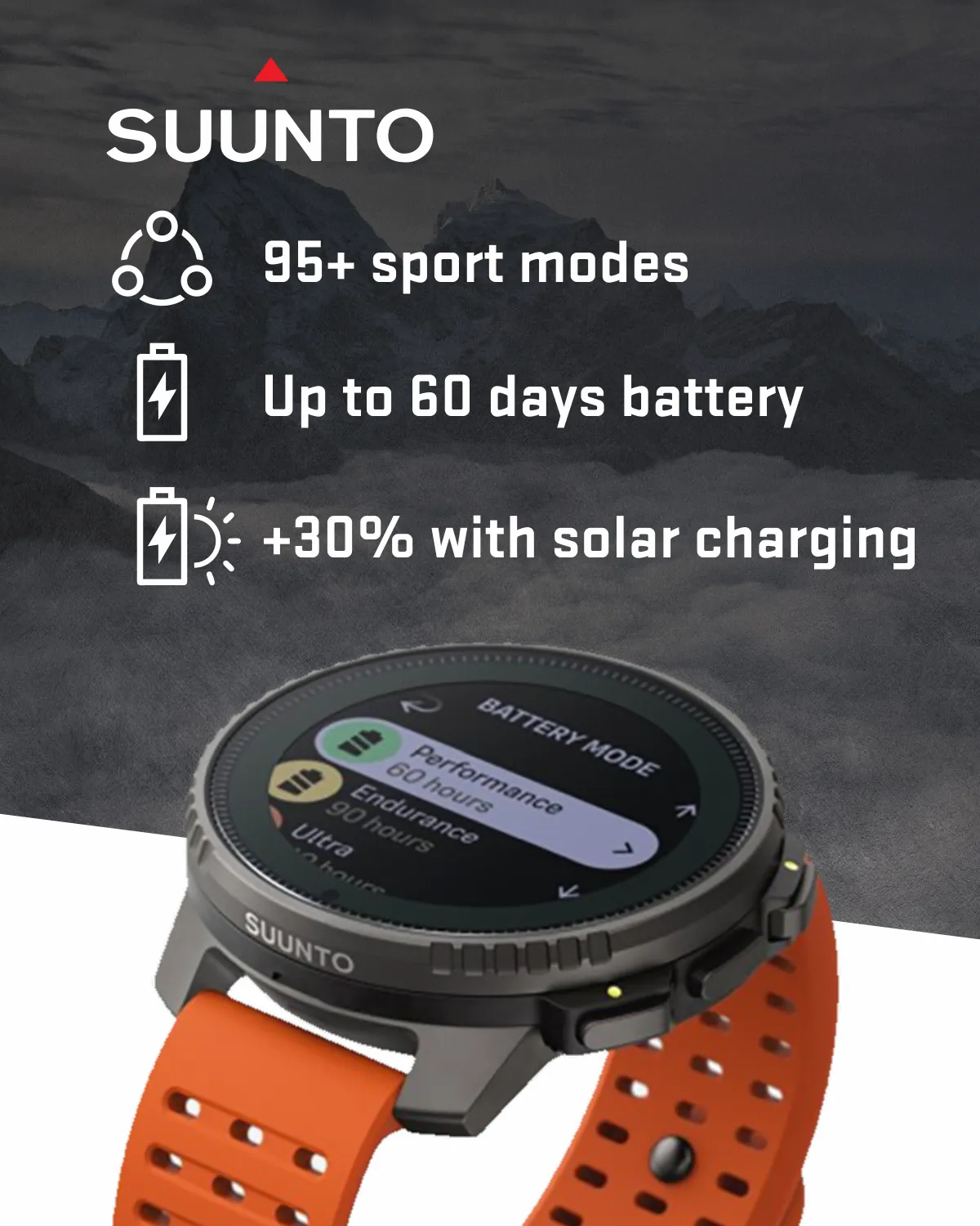 Suunto Vertical Adventure GPS Watch, All Black, Large Screen, Offline Maps with Wearable4U Power Bank SQ Bundle