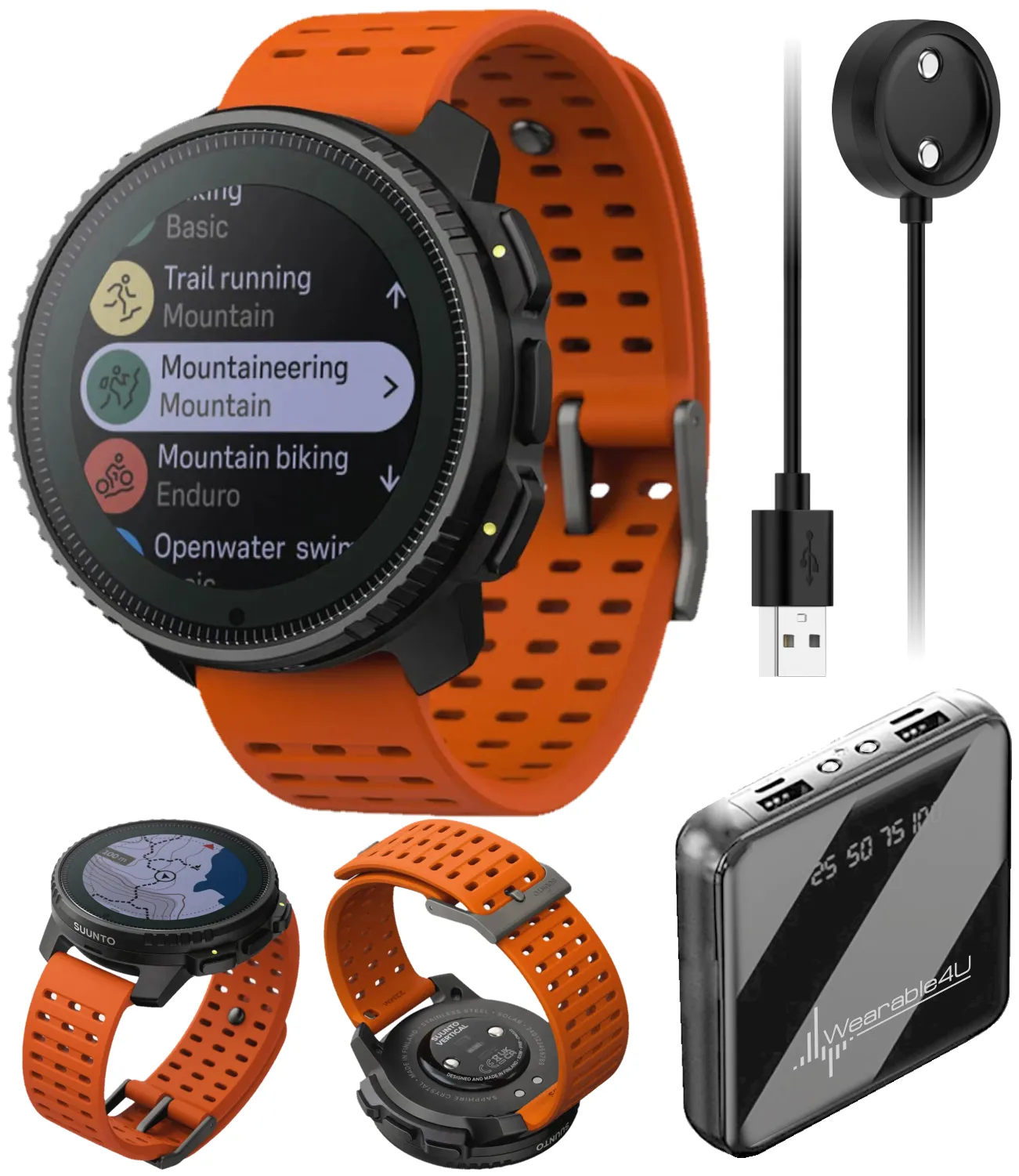 Suunto Vertical Adventure GPS Watch, All Black, Large Screen, Offline Maps with Wearable4U Power Bank SQ Bundle