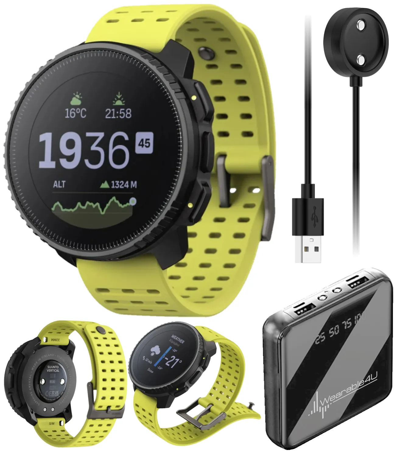 Suunto Vertical Adventure GPS Watch, All Black, Large Screen, Offline Maps with Wearable4U Power Bank SQ Bundle