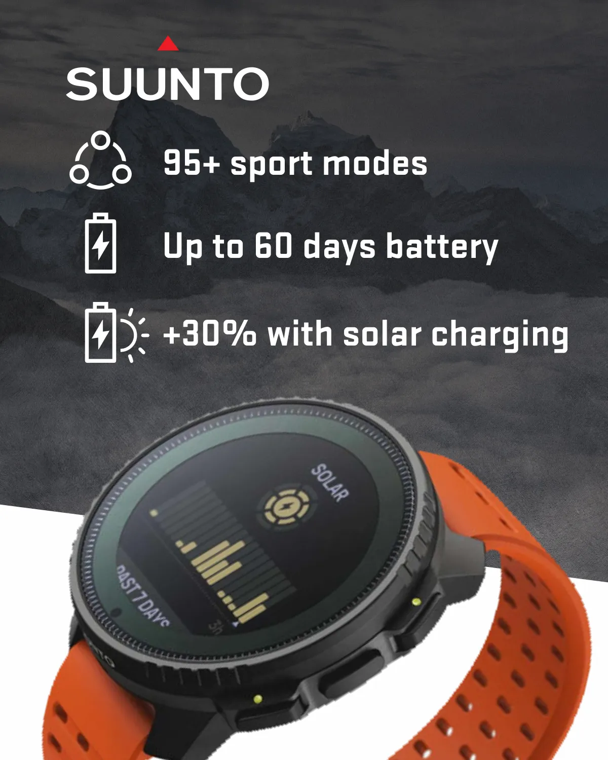 Suunto Vertical Adventure GPS Watch, All Black, Large Screen, Offline Maps with Wearable4U Power Bank SQ Bundle