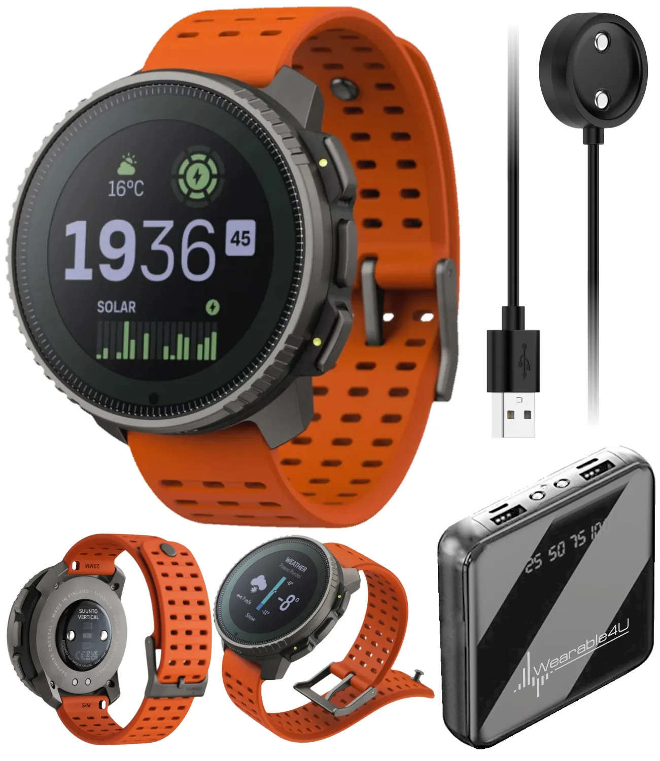 Suunto Vertical Adventure GPS Watch, All Black, Large Screen, Offline Maps with Wearable4U Power Bank SQ Bundle