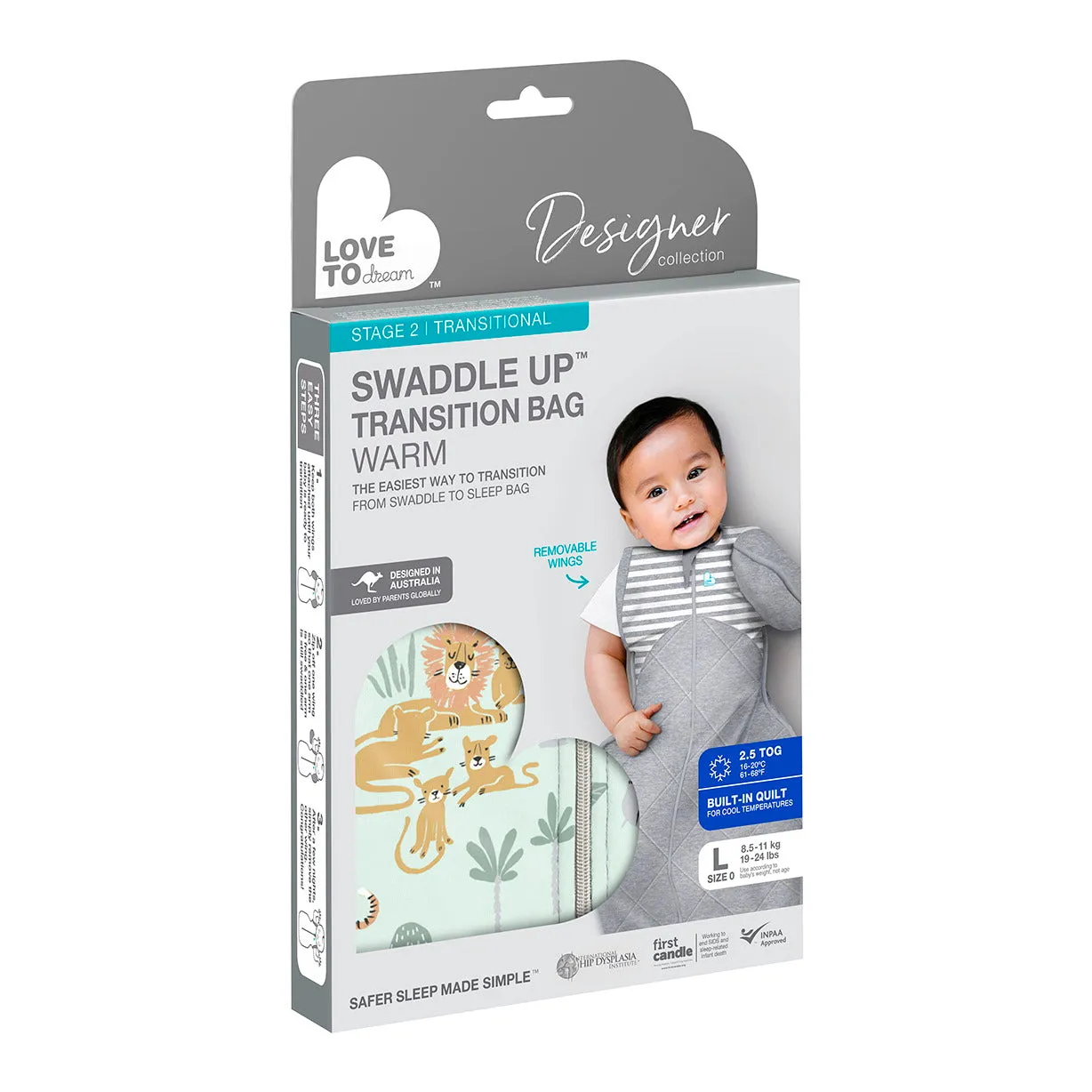 Swaddle Up™ Designer Transition Bag Warm 2.5 TOG - Whales (Large)