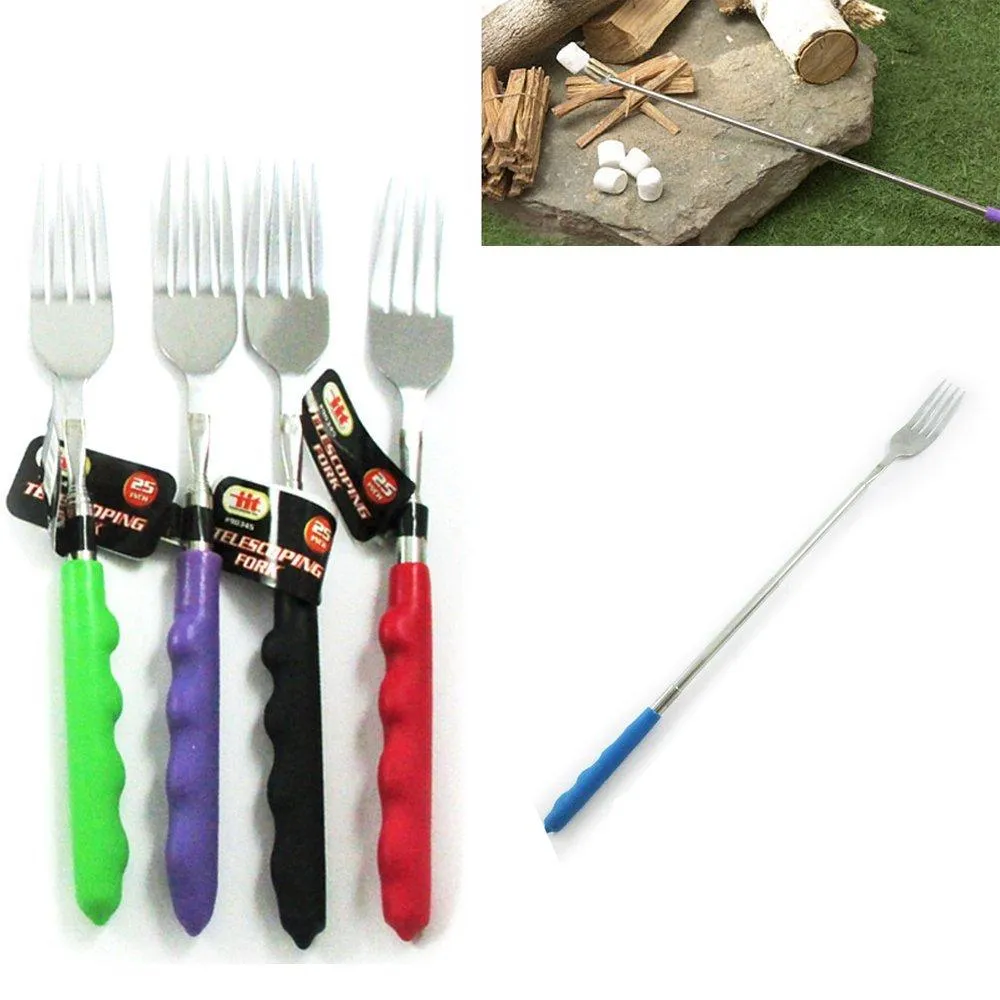 Telescopic Extendable Dinner Long Fork Hot Dog Campfire Fun Joke Cutlery Food !