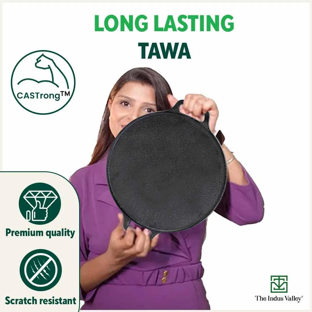 The Indus Valley Pre-Seasoned Cast Iron Cookware Set  Free Tadka Pan | Tawa (30.5 cm)  Kadai (25.4 cm/2.3L)  Fry Pan (23 cm/1.4L) | Kitchen Cooking Combo Pots and Pans Set of 4Pcs | Naturally Nonstick