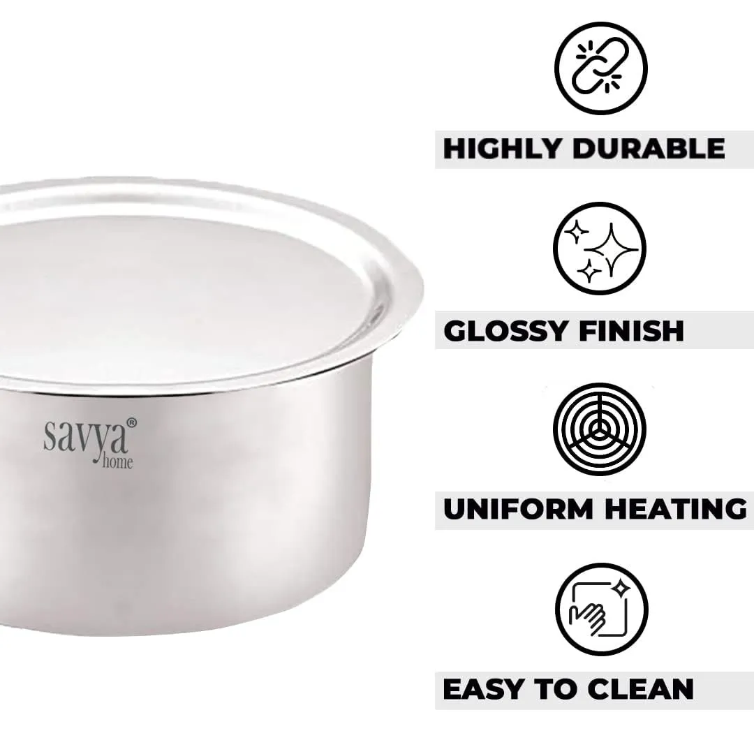 UMAI X SAVYA Home Stainless Steel Tope Set with Lid | Food Grade Stainless Steel, Durable & Wobble Free Base | Suitable for Gas Stove, High & Low Flame Heating |Tope Set of 5 - Assorted (with Lid)