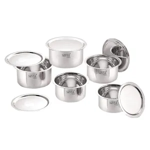 UMAI X SAVYA Home Stainless Steel Tope Set with Lid | Food Grade Stainless Steel, Durable & Wobble Free Base | Suitable for Gas Stove, High & Low Flame Heating |Tope Set of 5 - Assorted (with Lid)