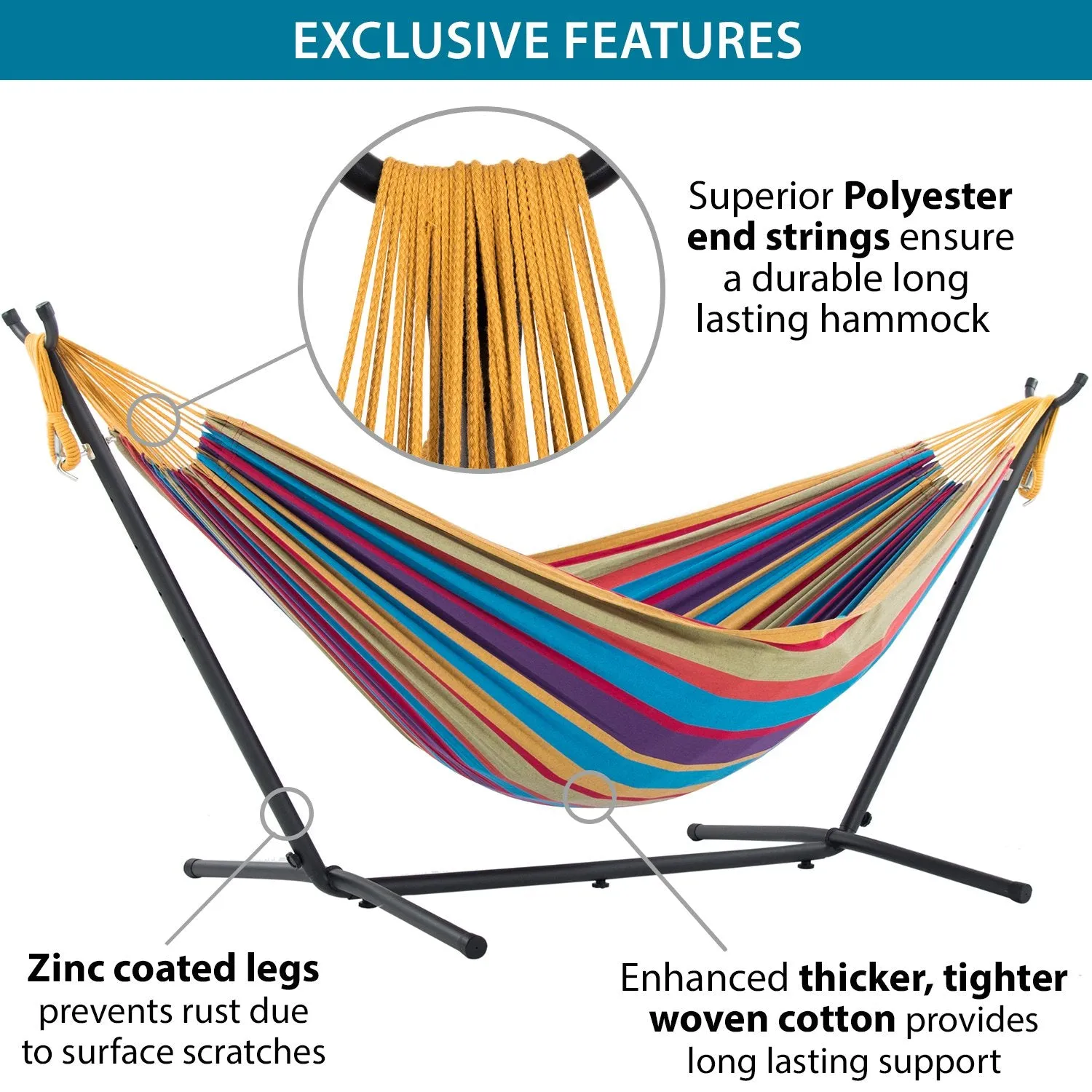 Vivere Double Cotton Hammock with Stand